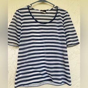 Les Copains Navy and White Striped Short Sleeve Tee
